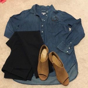 Denim button down tunic length